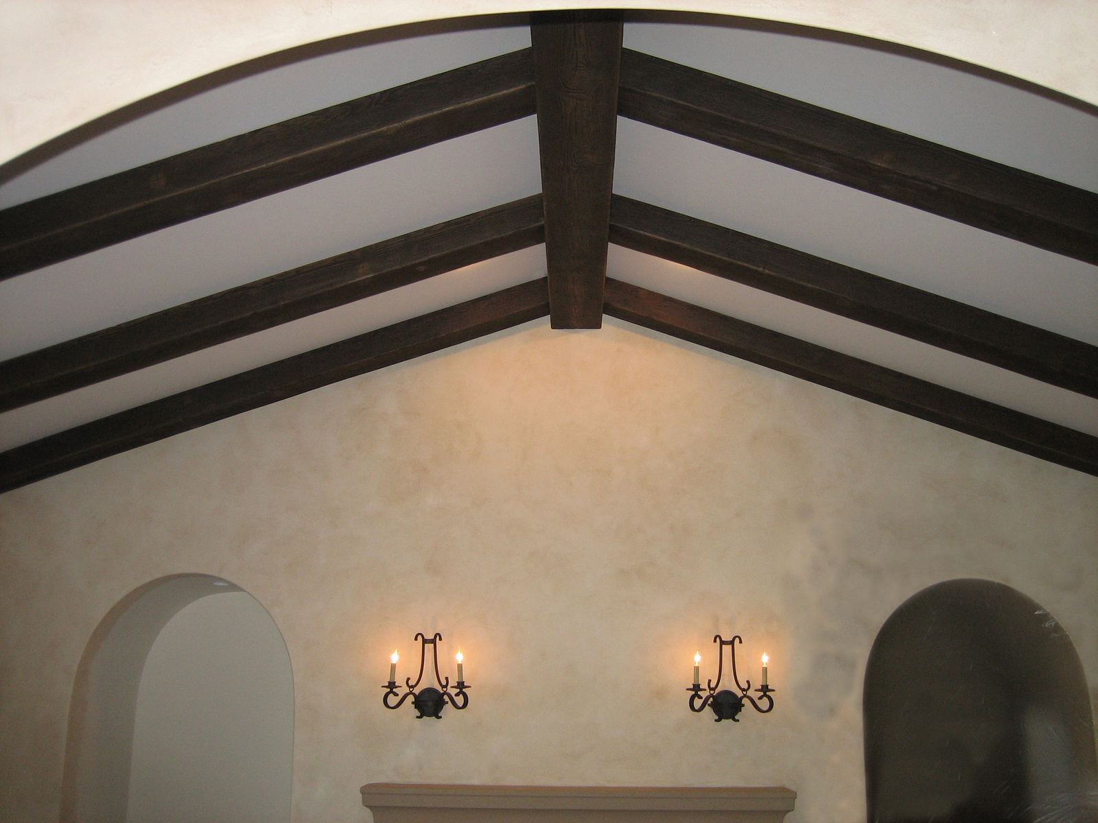 Faux wood beams on a vaulted ceiling