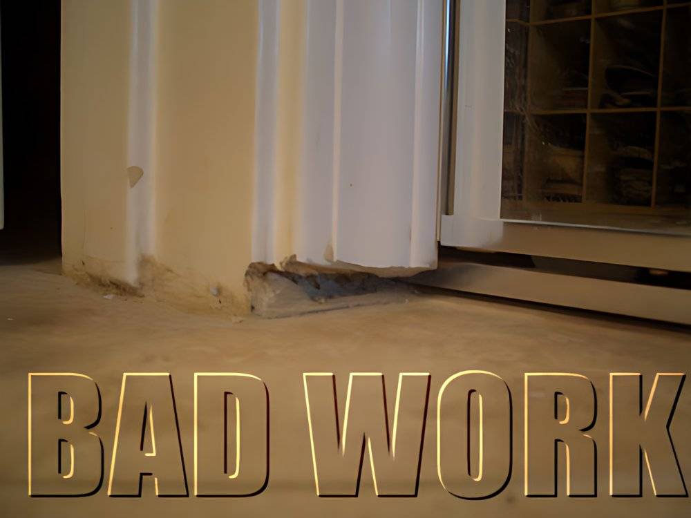 Door casing installed short of the floor .